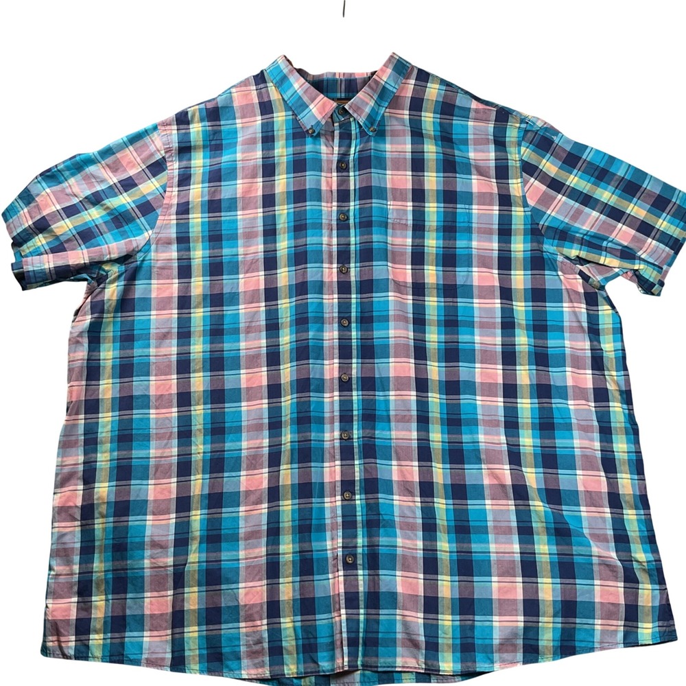 HB Plaid Button‎ Down Shirt Mens 4XLT Blue Pink Short Sleeve Excellent Madras